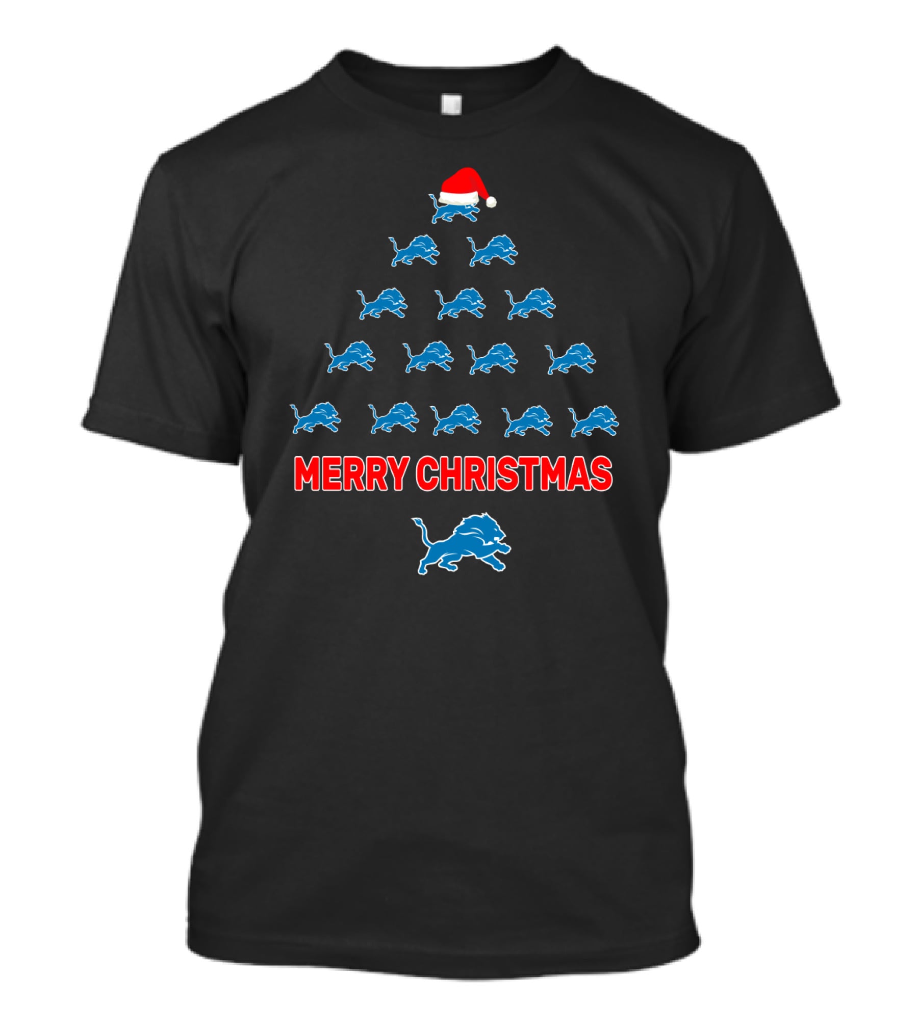 Merry Christmas Detroit Lions Fan Holiday Tree T-Shirt