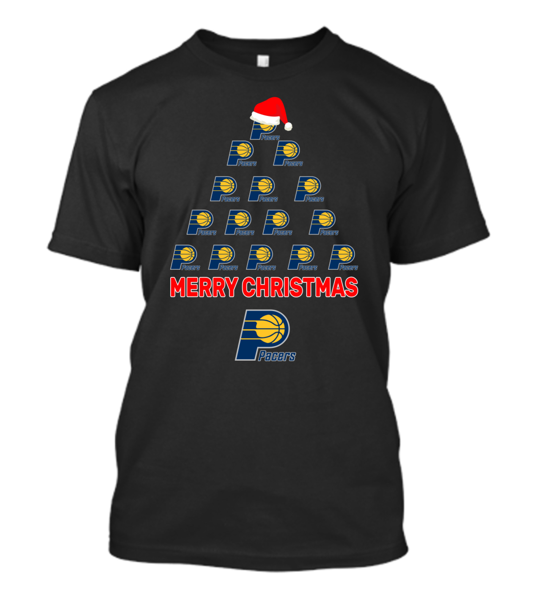 Merry Christmas Pacers Logo Christmas Tree With Santa Hat T-Shirt