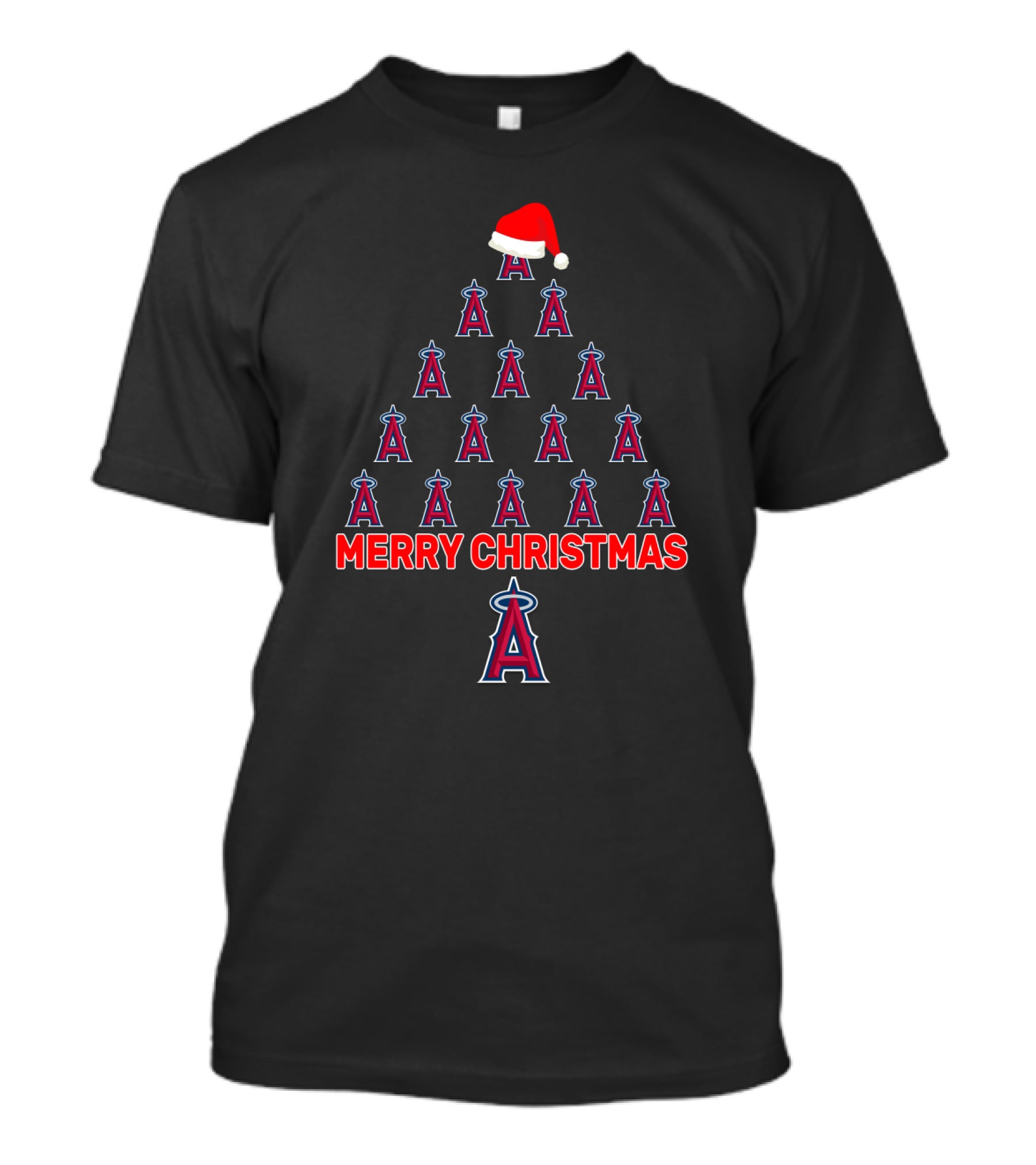 Merry Christmas Los Angeles Angels Logo Tree With Santa Hat T-Shirt