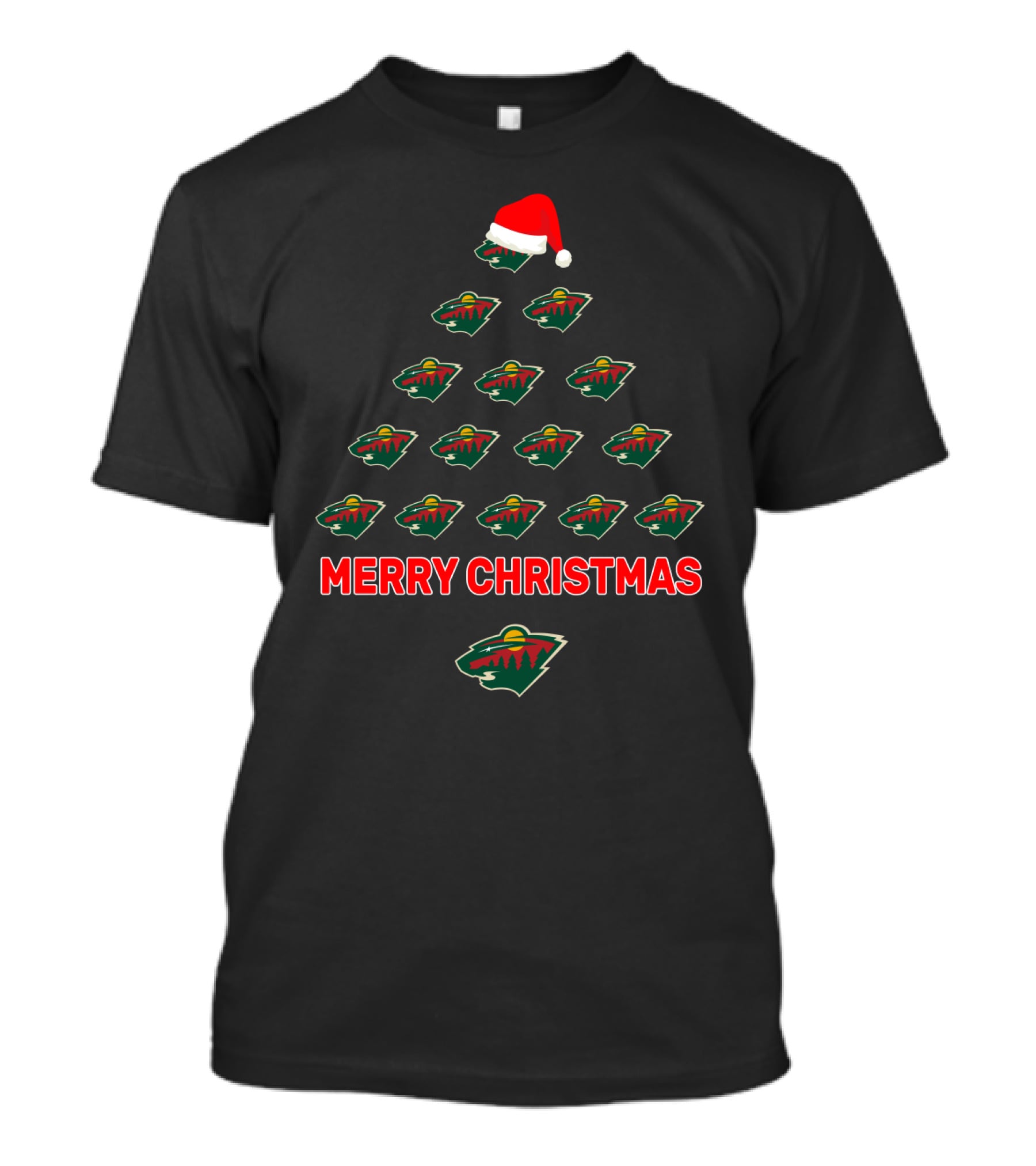 Minnesota Wild Merry Christmas Santa Hat Holiday Tree T-Shirt