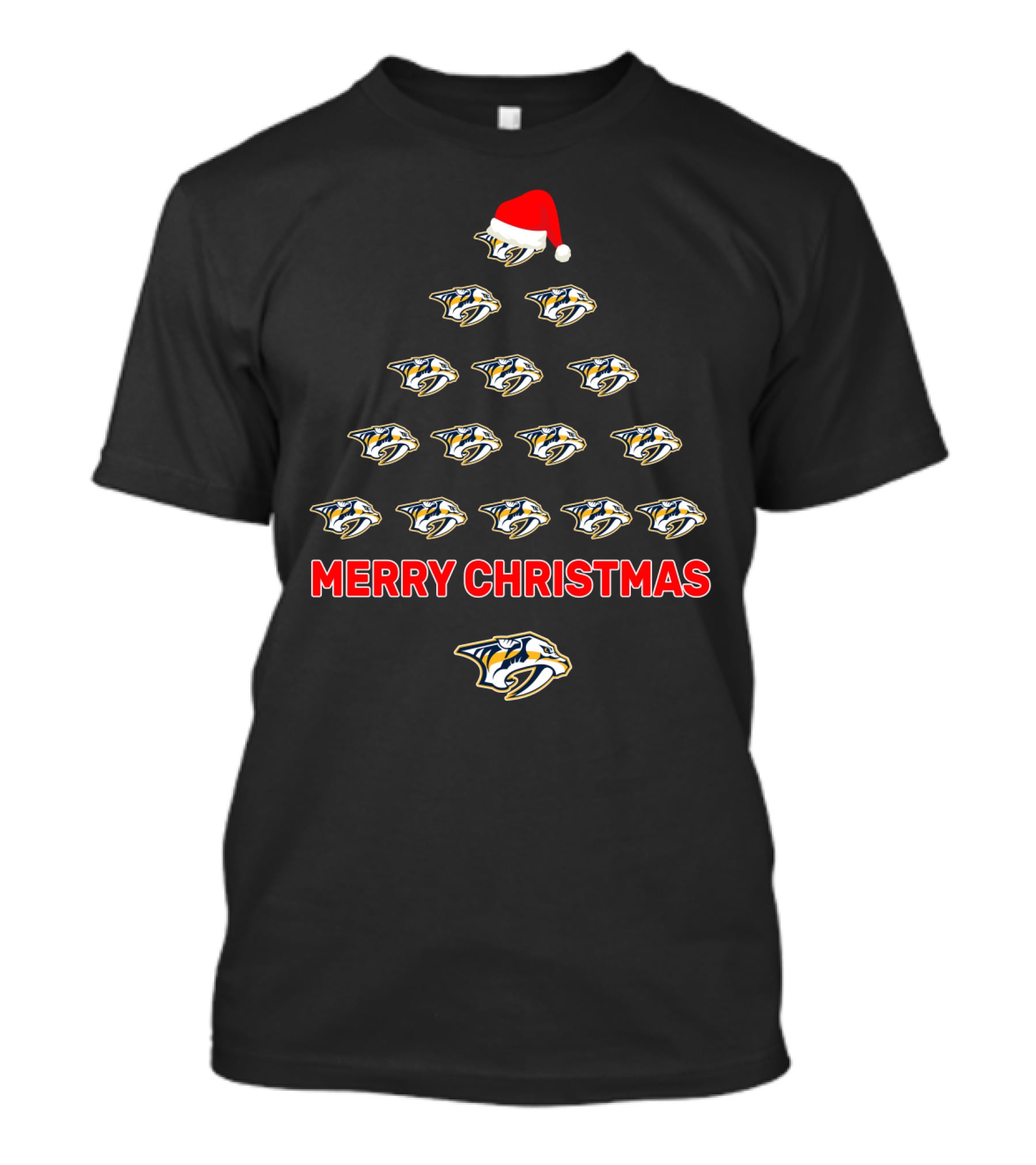 Merry Christmas Nashville Predators Tree Logo Holiday Fans T-Shirt