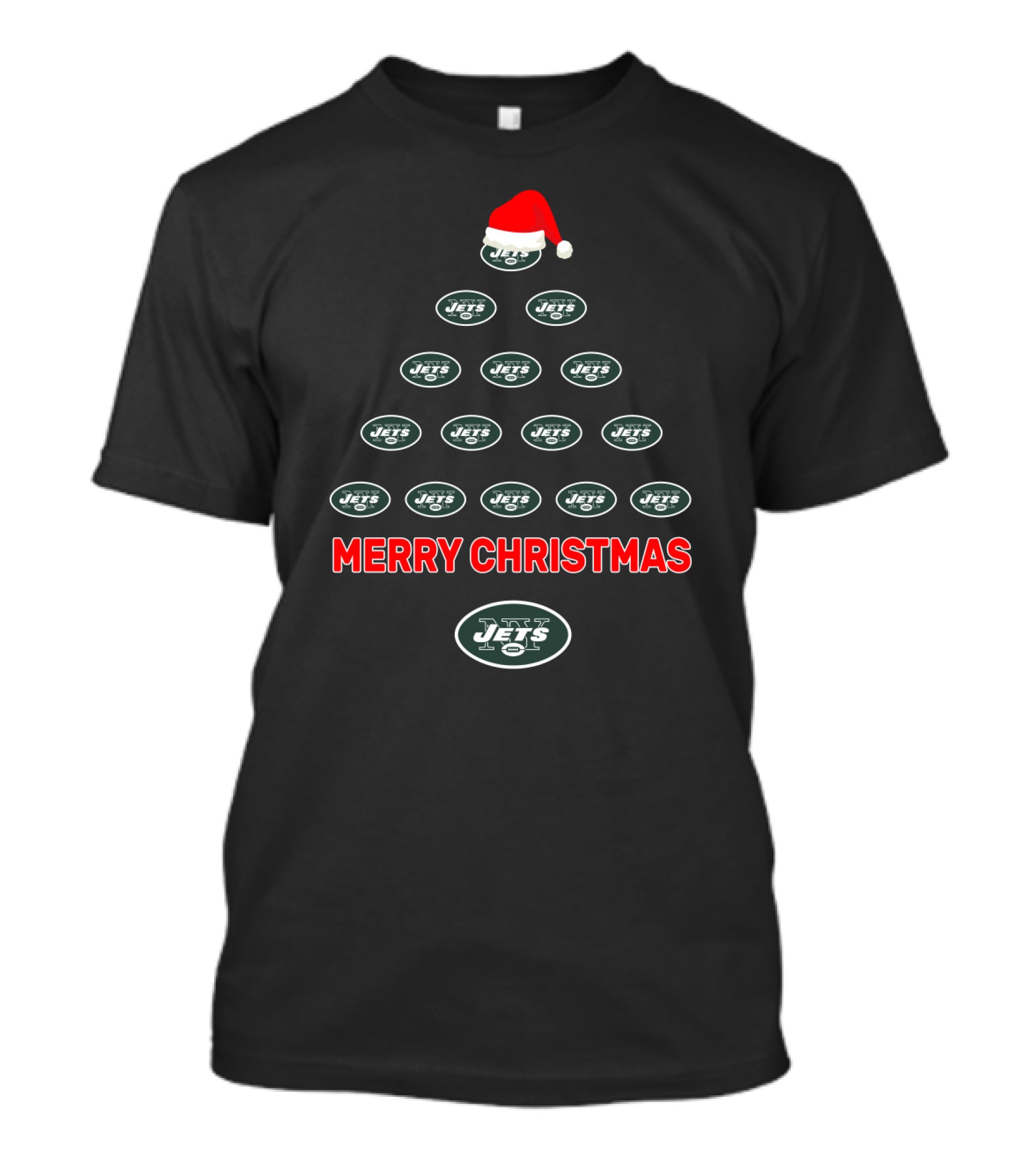 Merry Christmas Jets Tree With Santa Hat For New York Fans T-Shirt