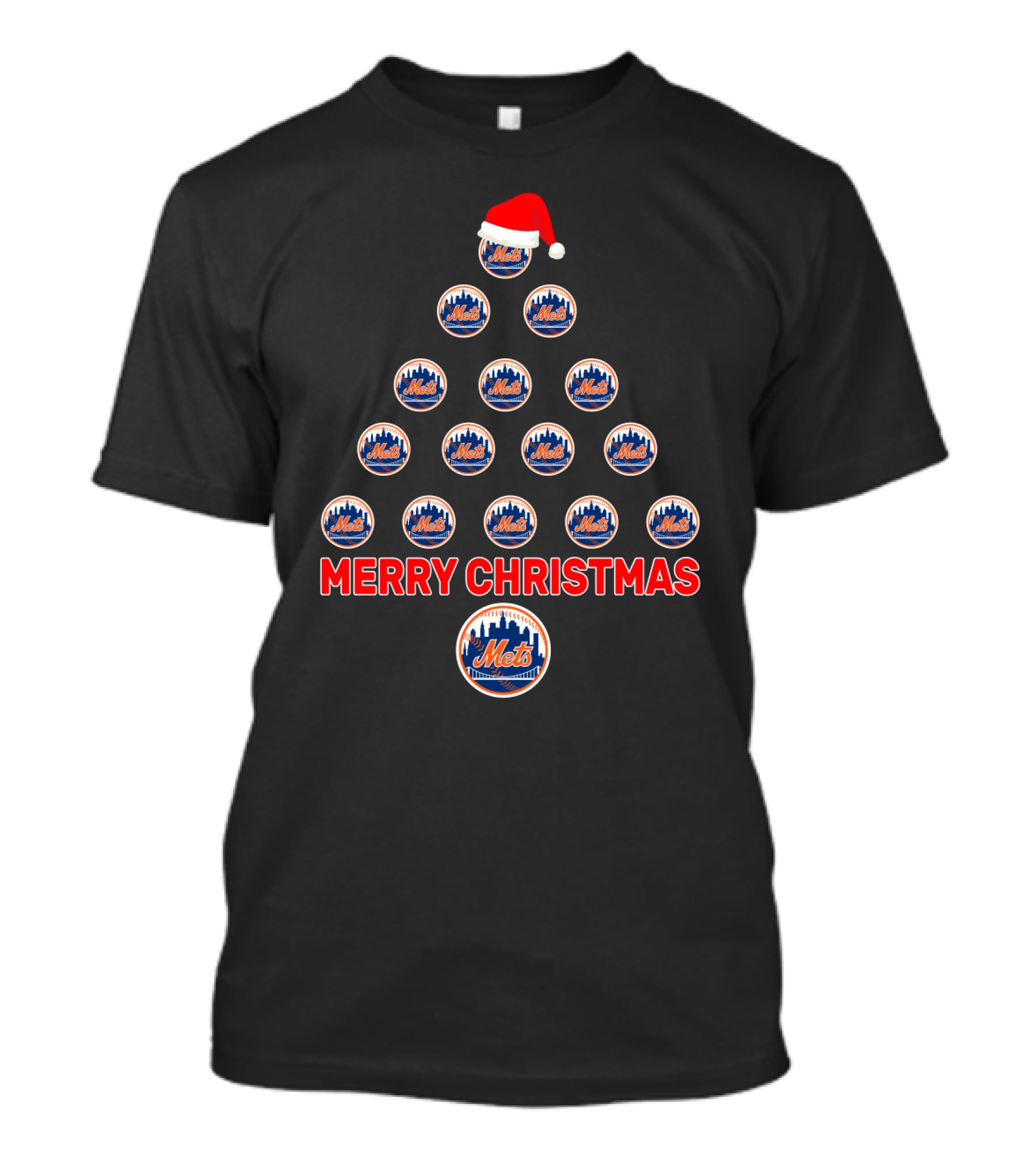Merry Christmas Tree New York Mets Santa Hat T-Shirt