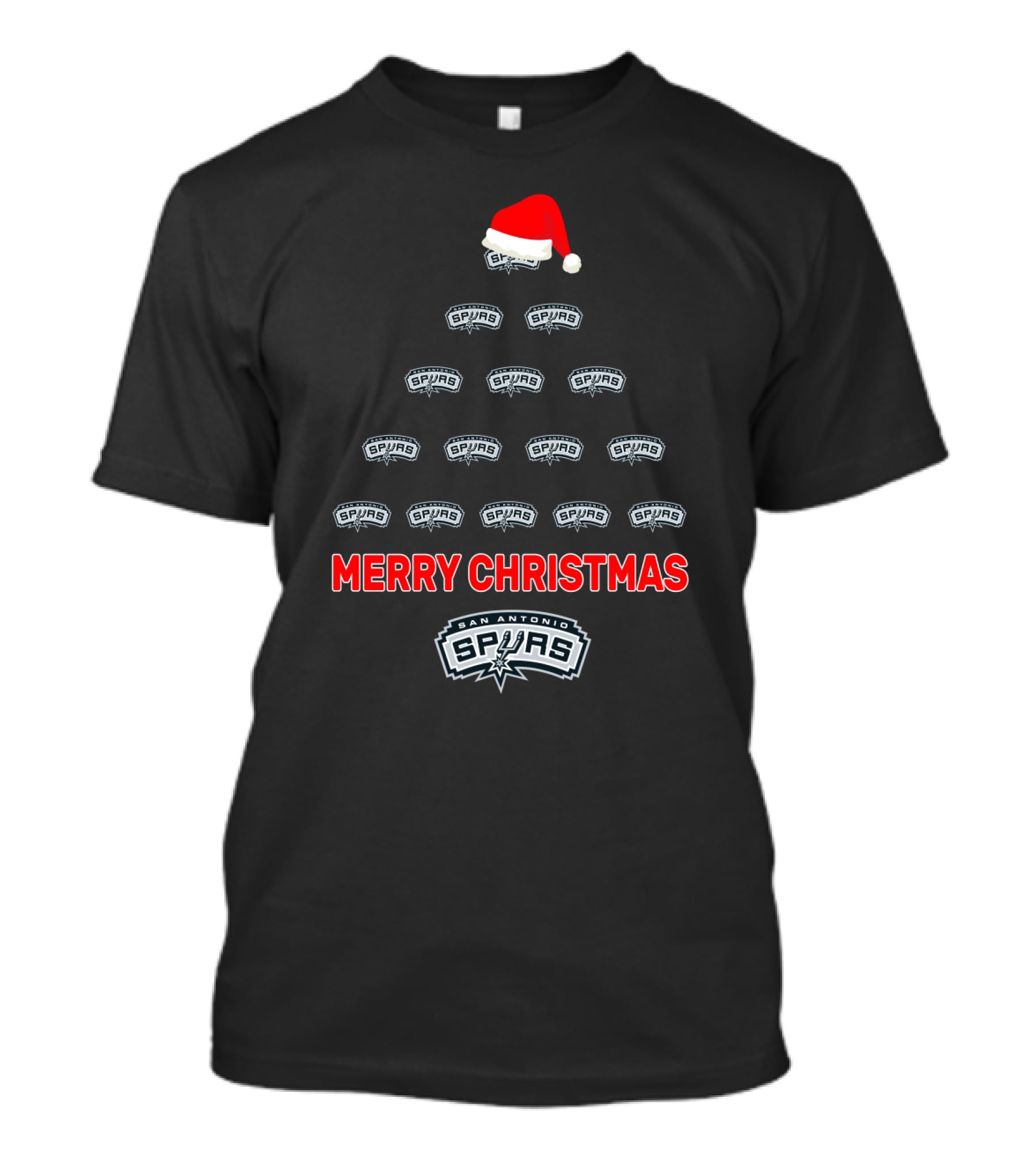 San Antonio Spurs Merry Christmas Tree With Santa Hat T-Shirt
