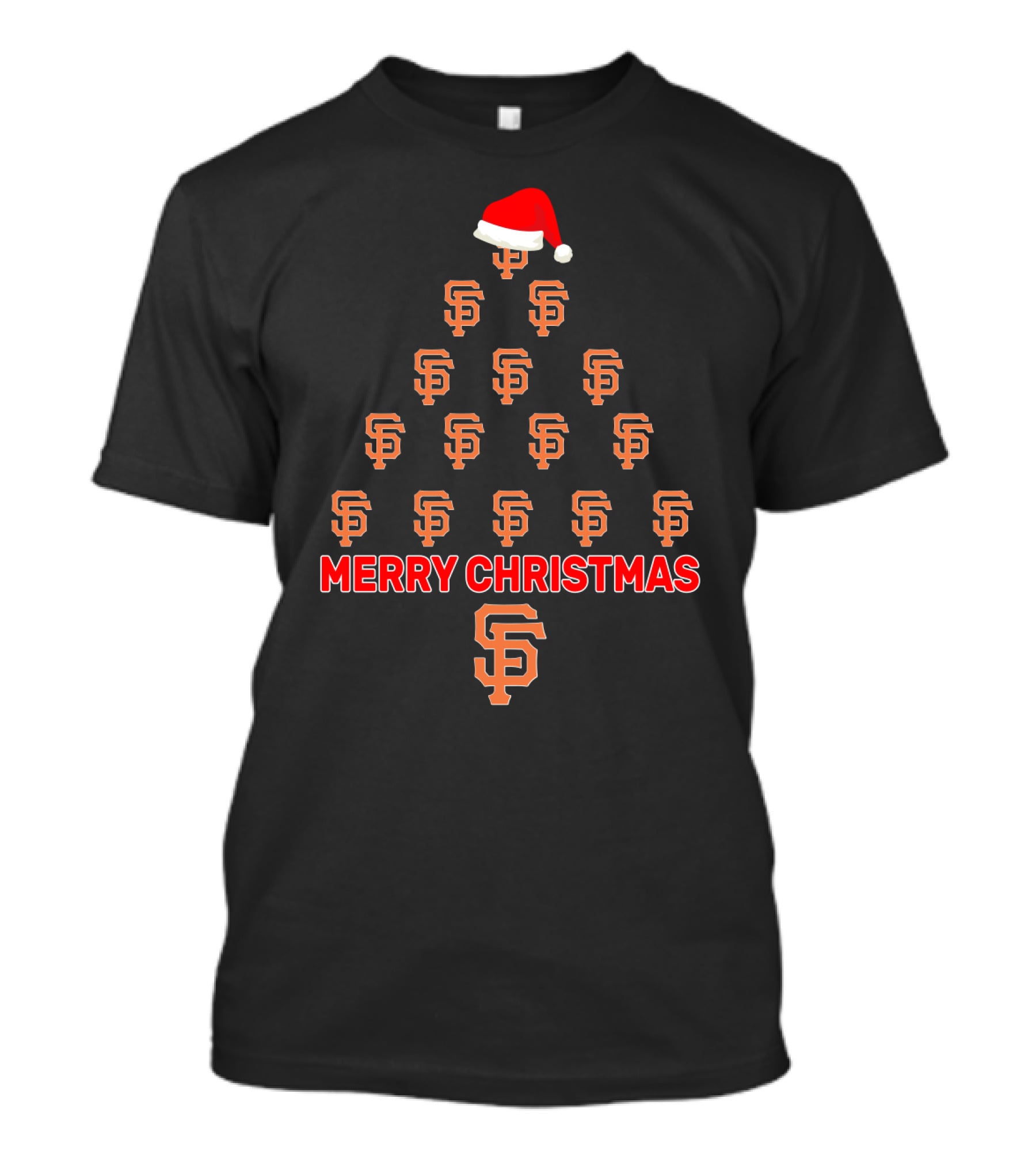 Merry Christmas San Francisco Giants Logo Tree With Santa Hat T-Shirt