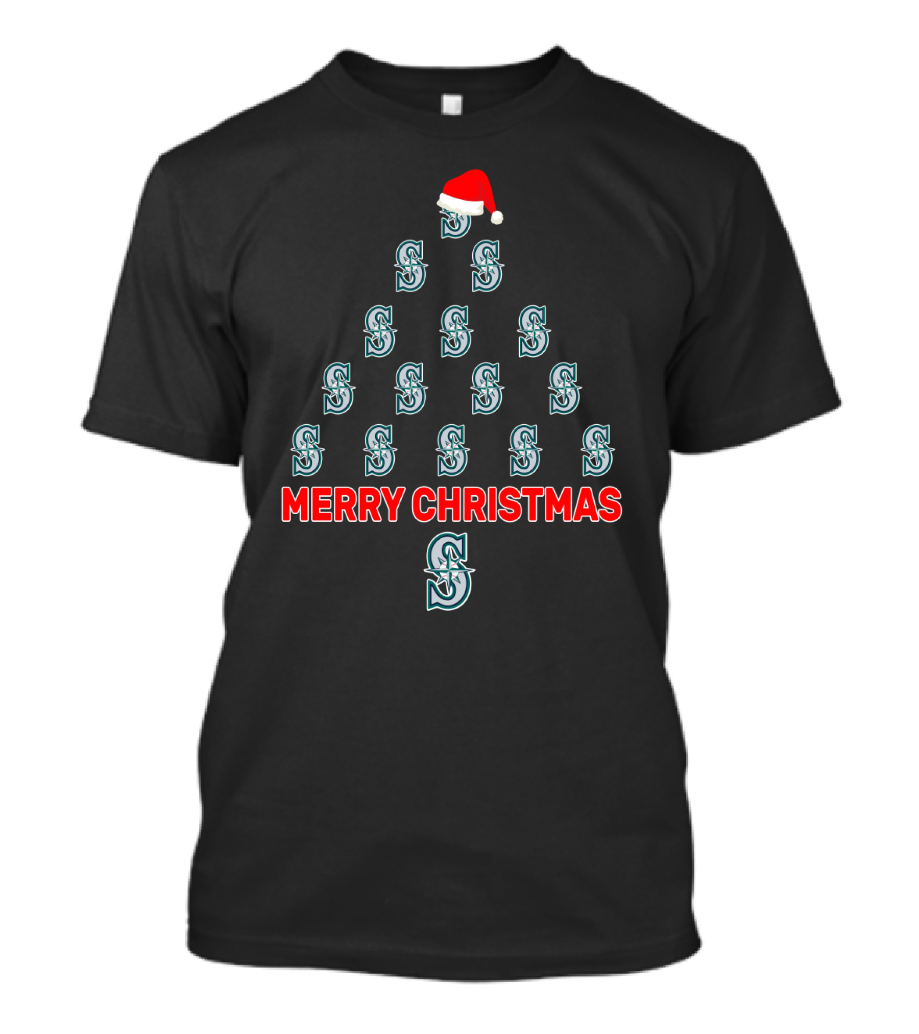 Merry Christmas Seattle Mariners Logo Tree Santa Hat T-Shirt