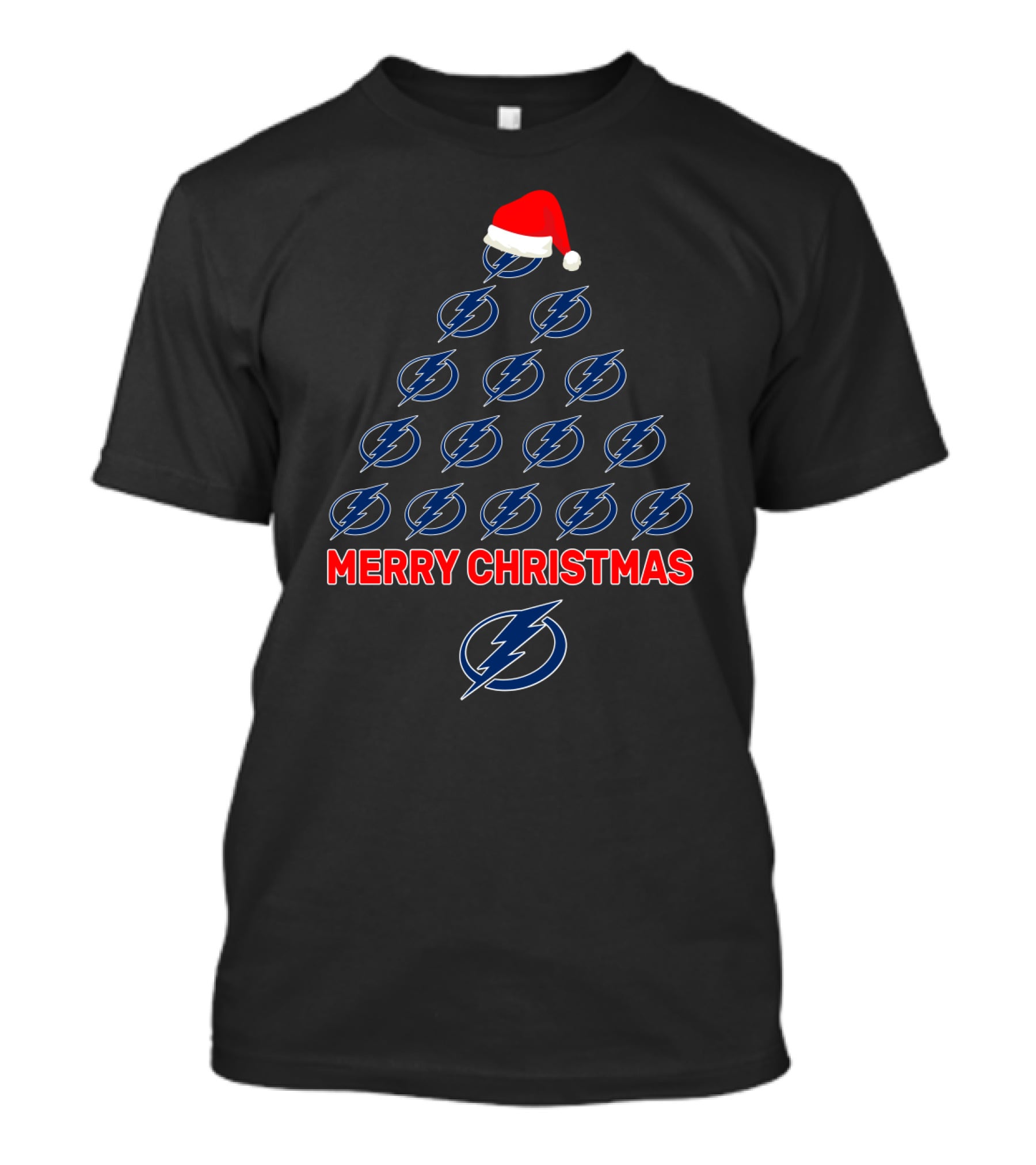 Merry Christmas Tampa Bay Lightning Santa Hat Tree T-Shirt