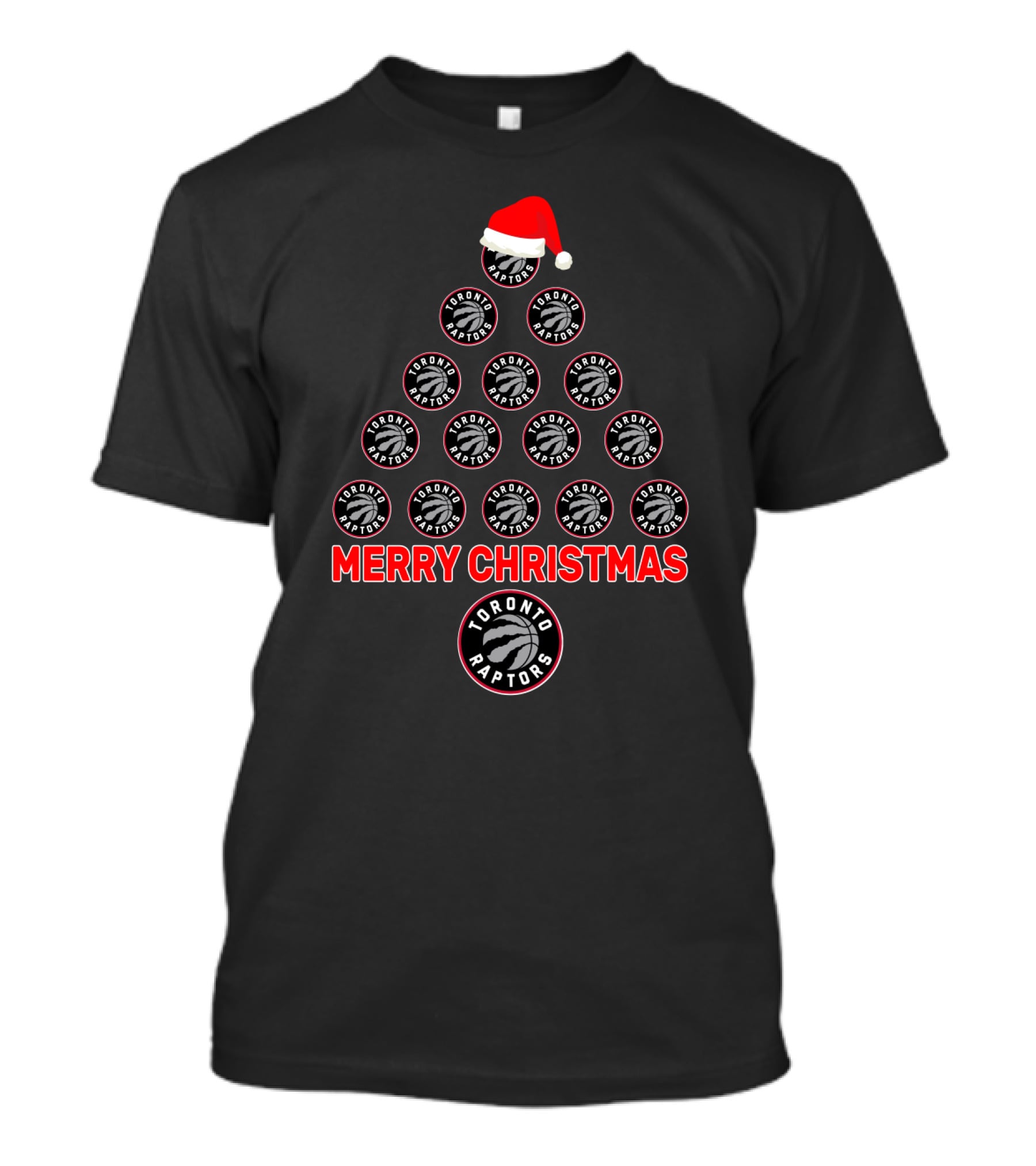 Merry Christmas Toronto Raptors Fans Tree With Santa Hat T-Shirt