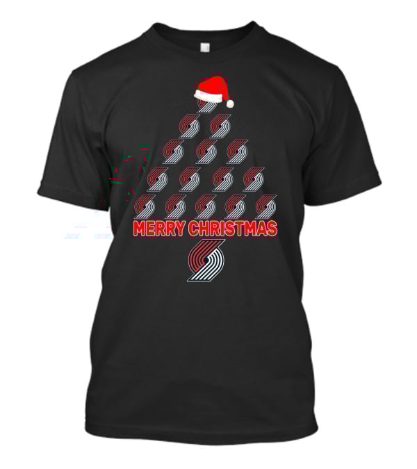 Merry Christmas Portland Trail Blazers Fans Tree With Santa Hat T-Shirt