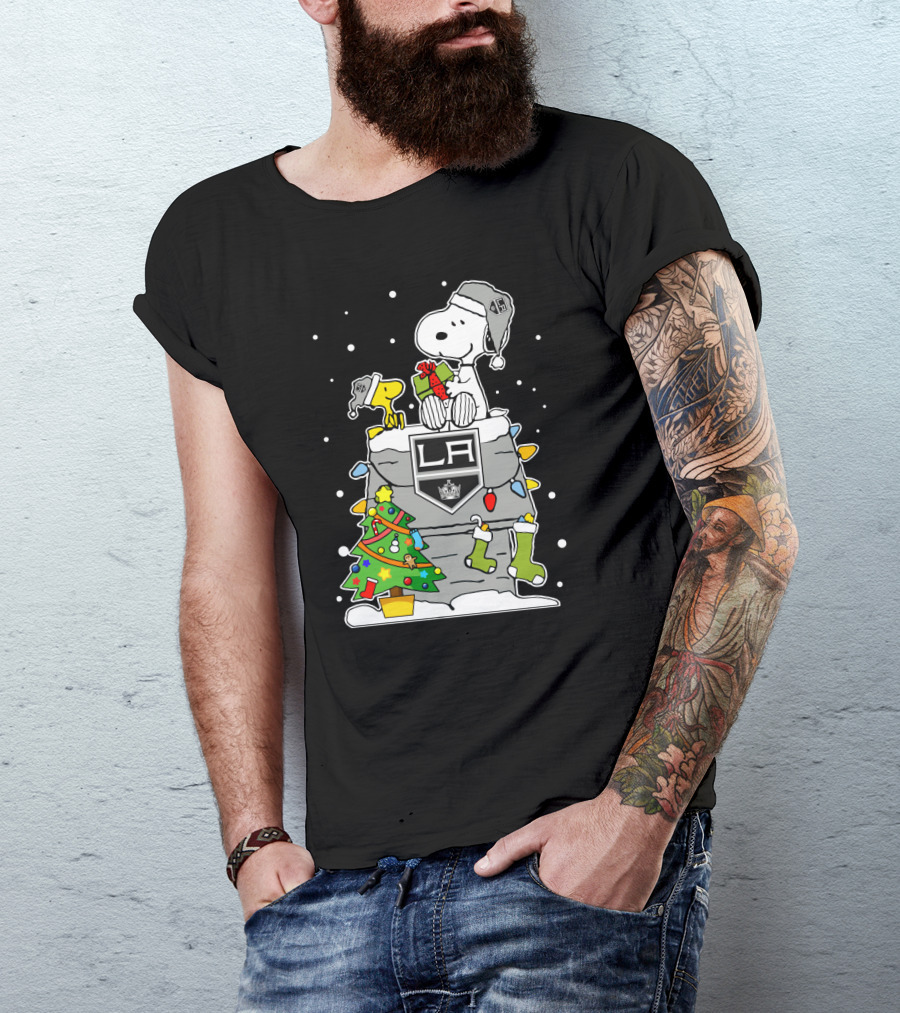 Los Angeles Kings Snoopy Christmas Lights Tree T-Shirt