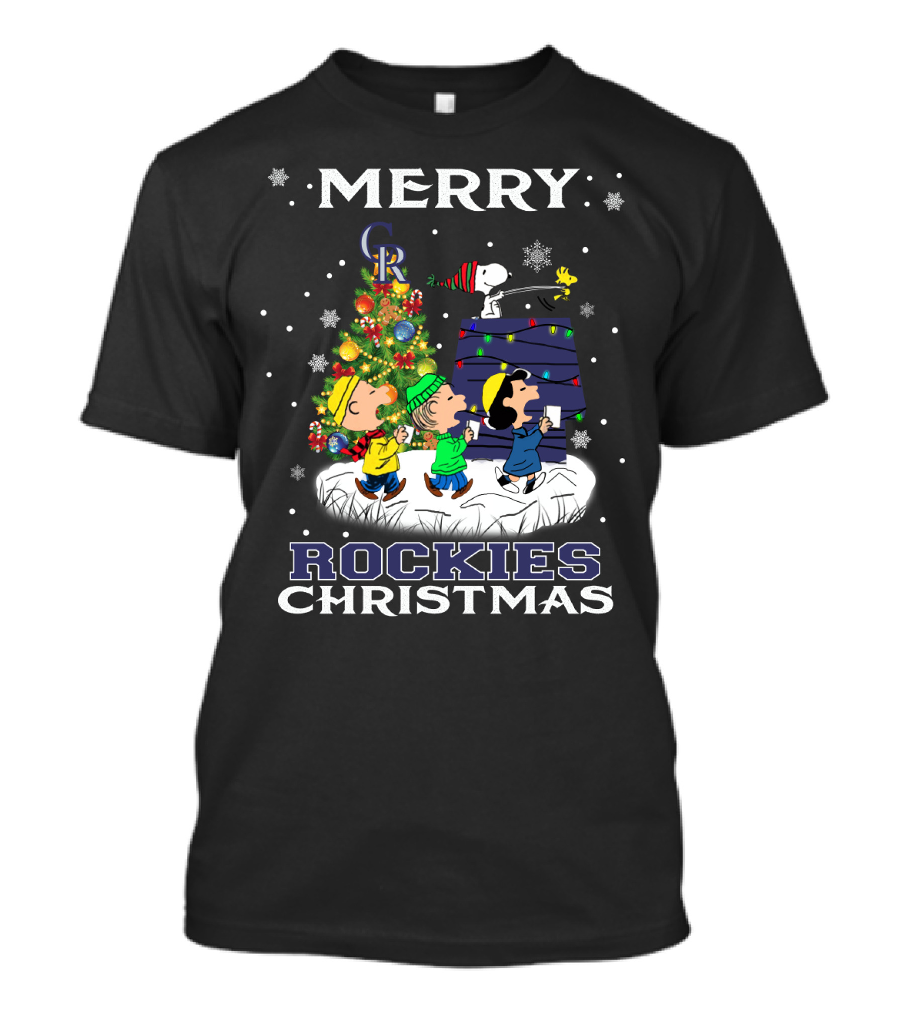 Merry Colorado Rockies Christmas With Snoopy And Friends T-Shirt