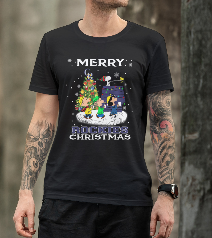 Merry Colorado Rockies Christmas With Snoopy And Friends T-Shirt