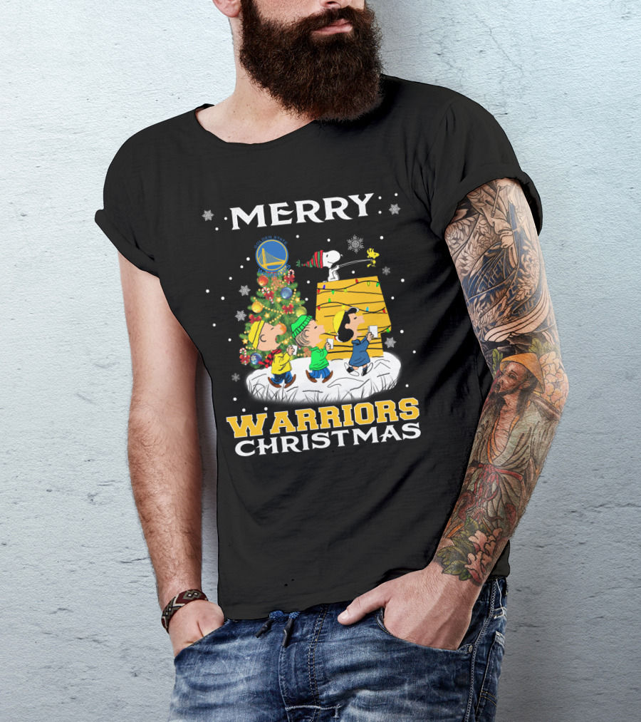 Merry Warriors Christmas Golden State Snoopy T-Shirt