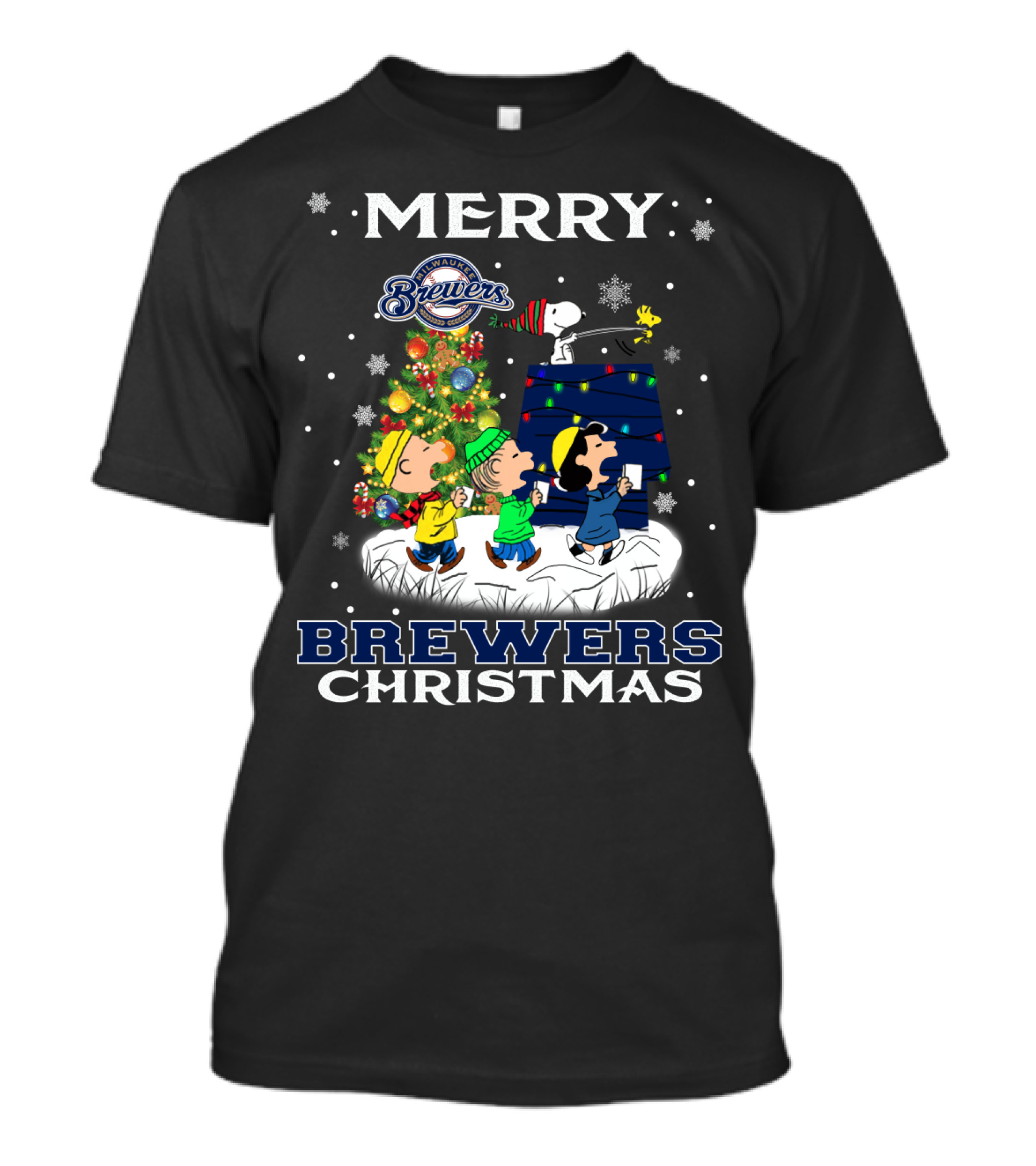 Merry Milwaukee Brewers Christmas With Snoopy And Friends T-Shirt