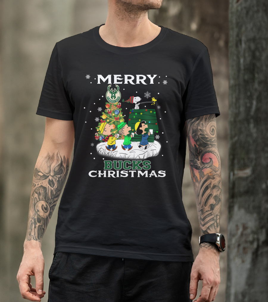 Merry Milwaukee Bucks Christmas Snoopy Fans Holiday T-Shirt