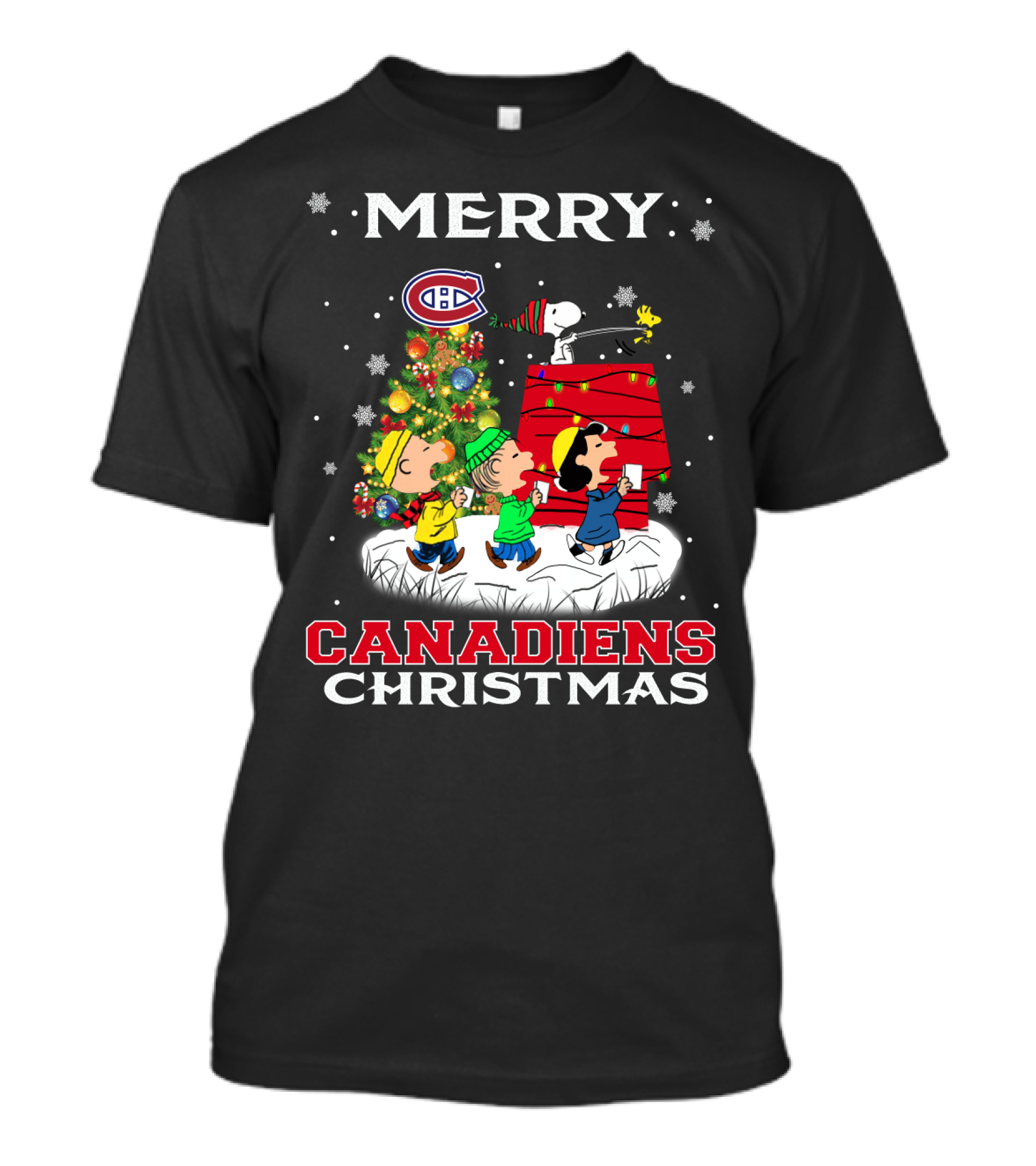 Merry Canadiens Christmas With Snoopy And Friends T-Shirt