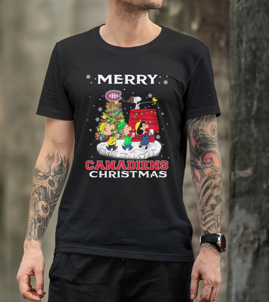Merry Canadiens Christmas With Snoopy And Friends T-Shirt