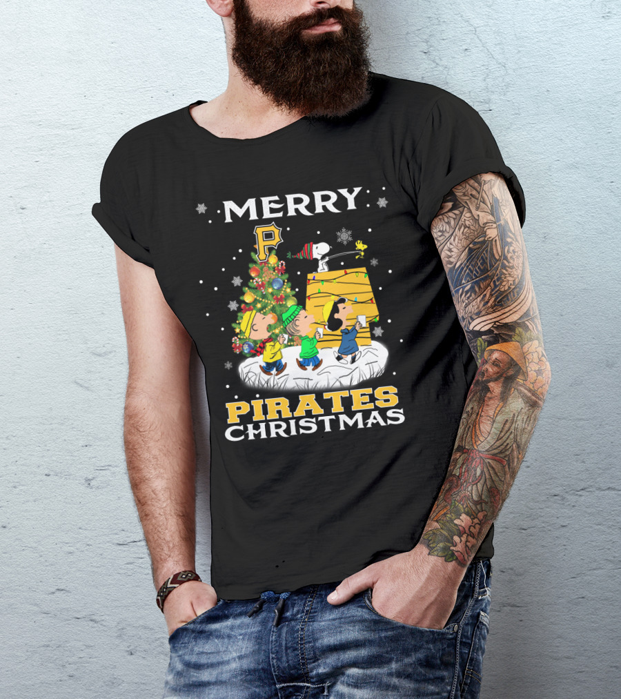 Merry Christmas Pittsburgh Pirates With Snoopy And Friends T-Shirt