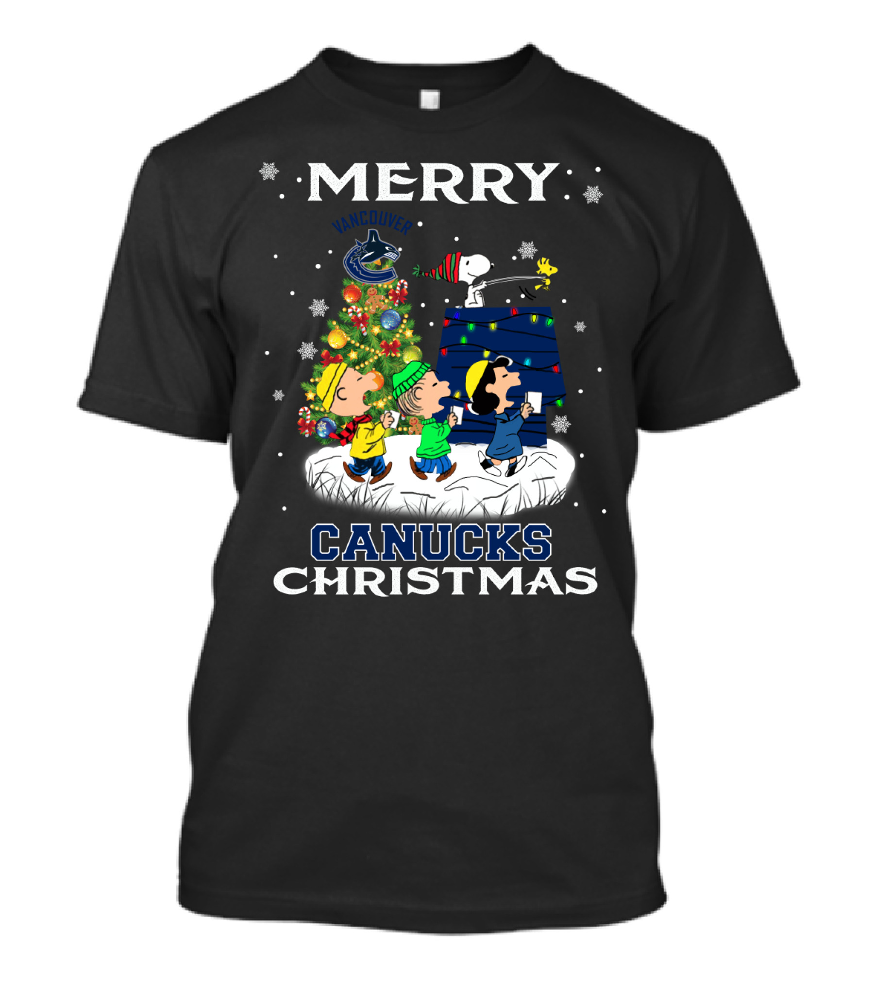 Merry Vancouver Canucks Christmas Snoopy Woodstock Tree T-Shirt