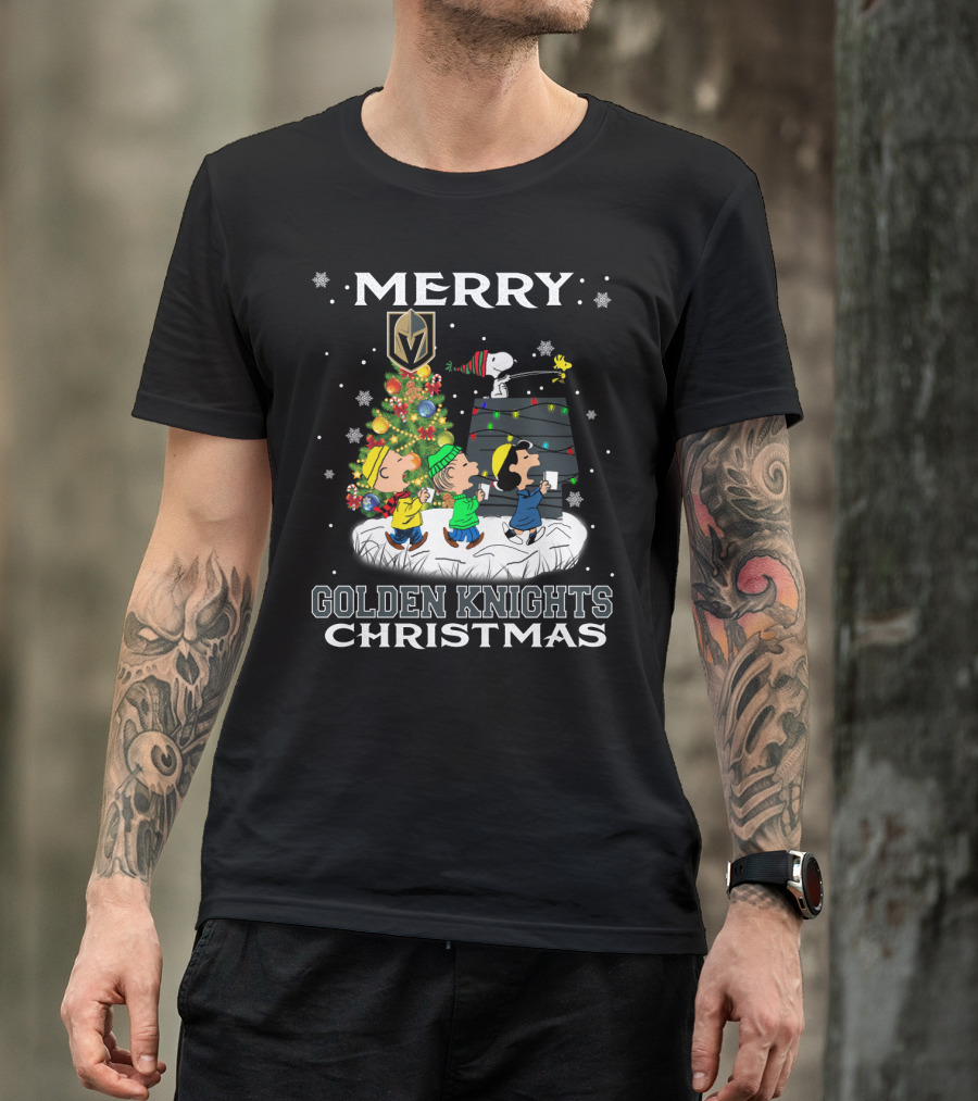 Merry Christmas With Vegas Golden Knights Snoopy And Friends T-Shirt