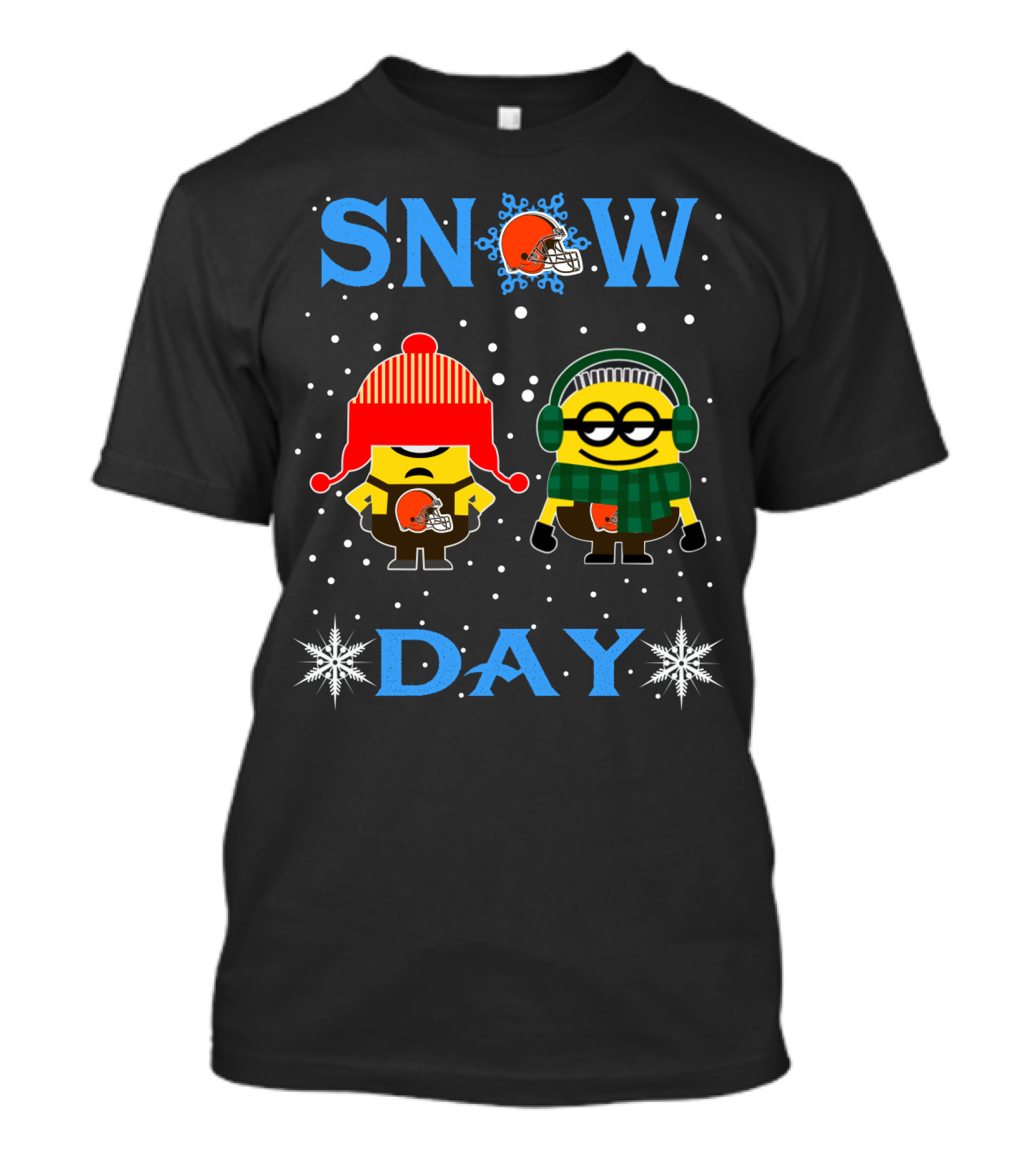 Cleveland Browns Minion Fans Snow Day Winter Scene T-Shirt