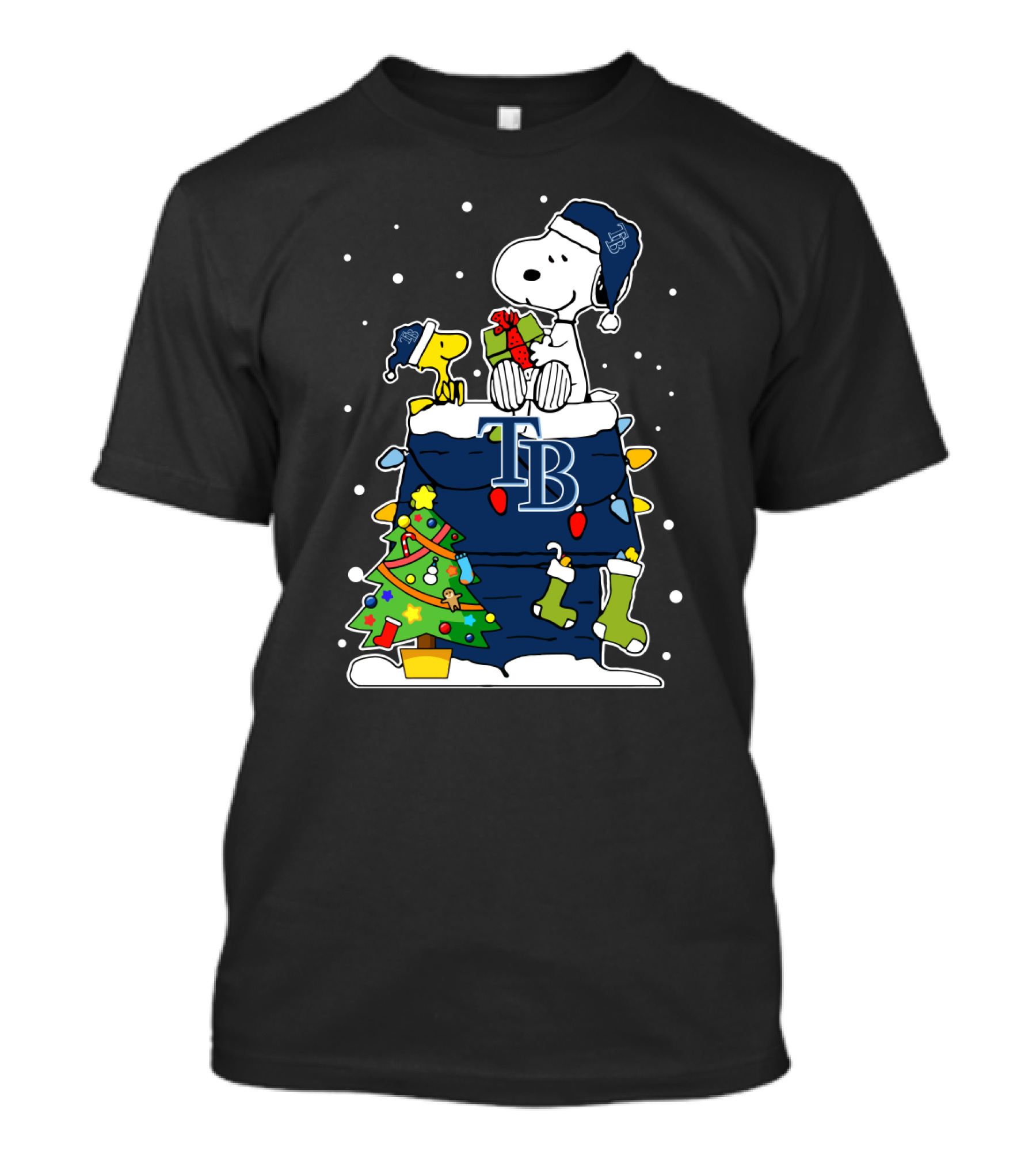 Tampa Bay Rays Snoopy Christmas Tree And Stockings Peanuts Fan T-Shirt