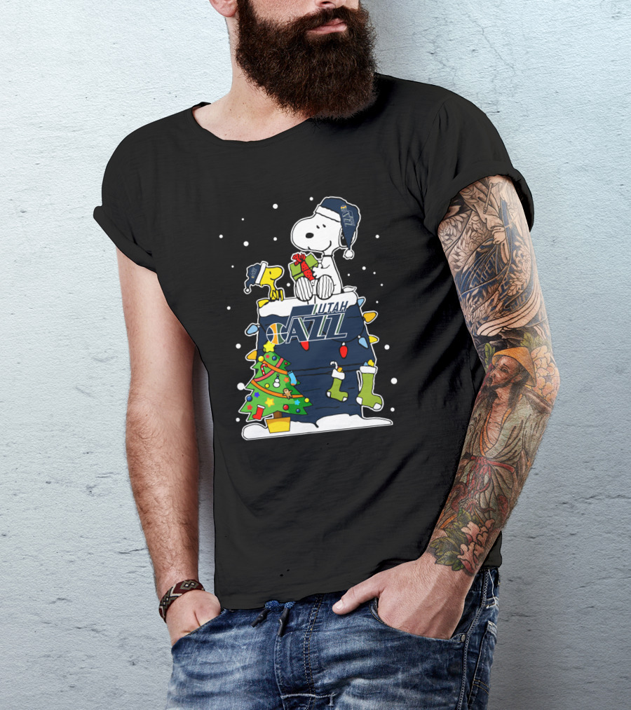Snoopy And Friends Celebrating Christmas With Utah Jazz Spirit T-Shirt