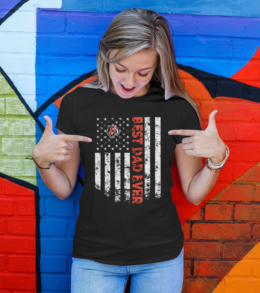 Cincinnati Bengals Best Dad Ever American Flag Stripes T-Shirt