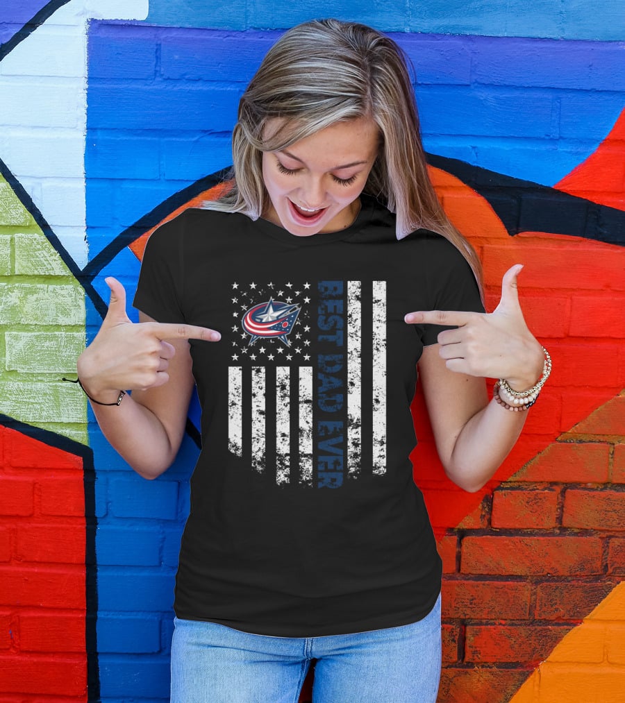 Best Dad Ever Columbus Blue Jackets American Flag Stars And Stripes T-Shirt
