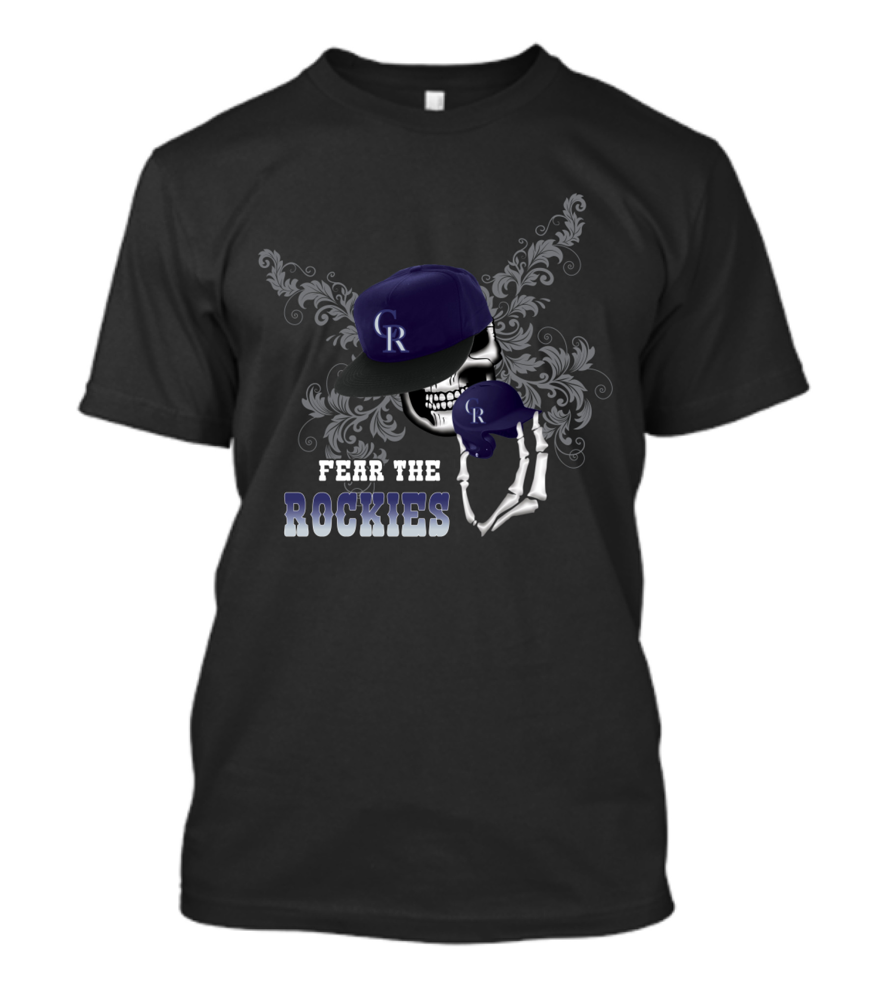 Fear The Colorado Rockies Skull And Baseball Caps With CR T-Shirt