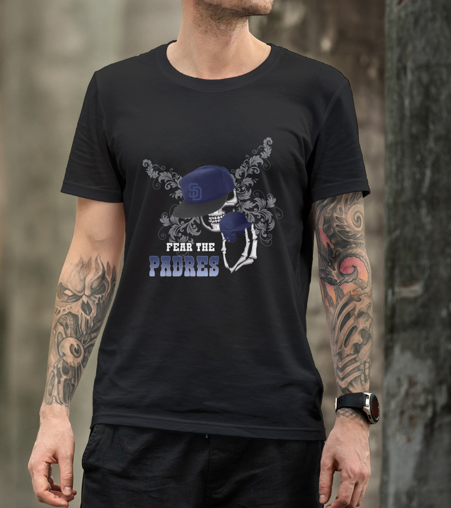 San Diego Padres Skull With Hat And Glove - Fear The Padres T-Shirt