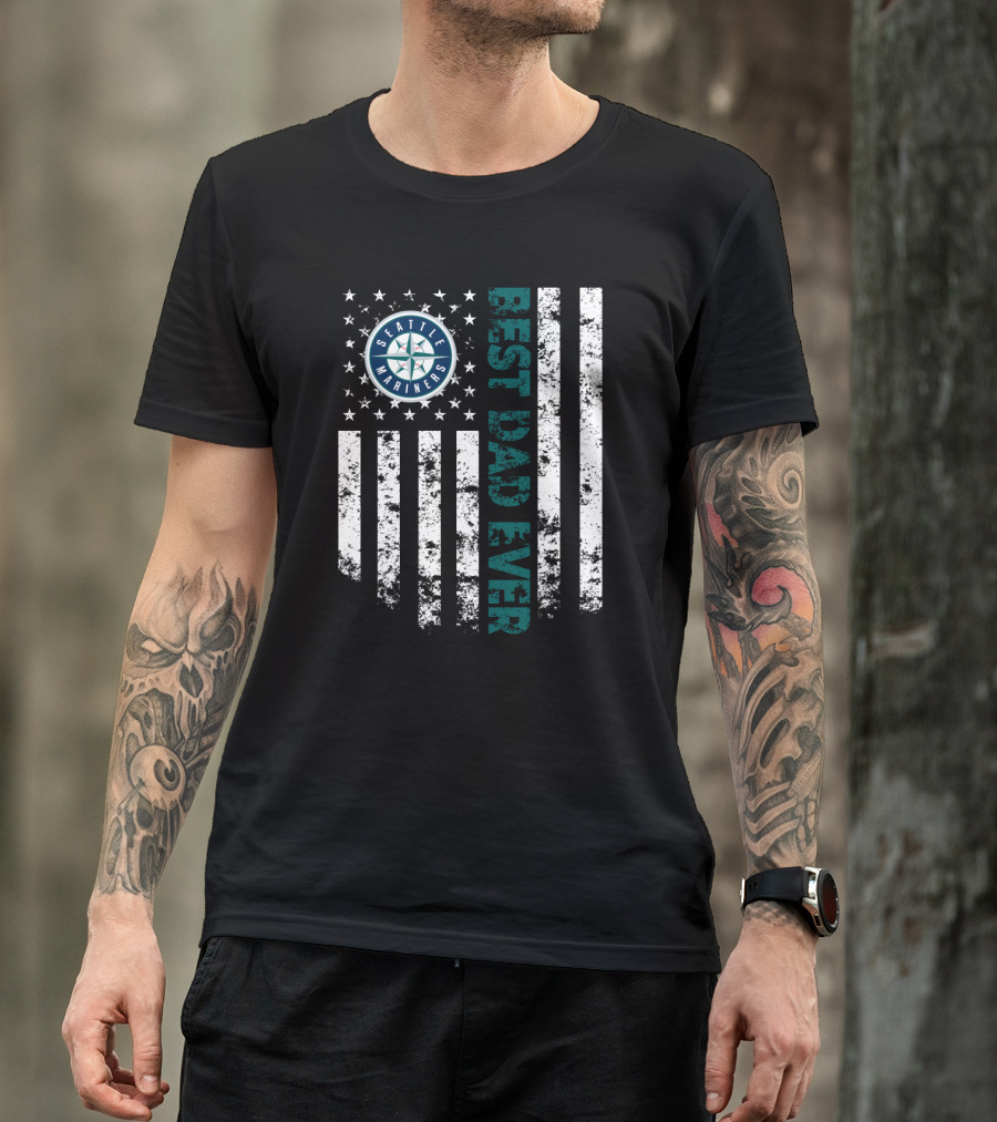 Seattle Mariners Best Dad Ever Distressed Flag T-Shirt