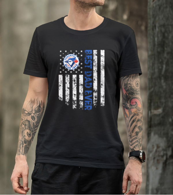 Best Dad Ever Toronto Blue Jays Logo Stripes T-Shirt