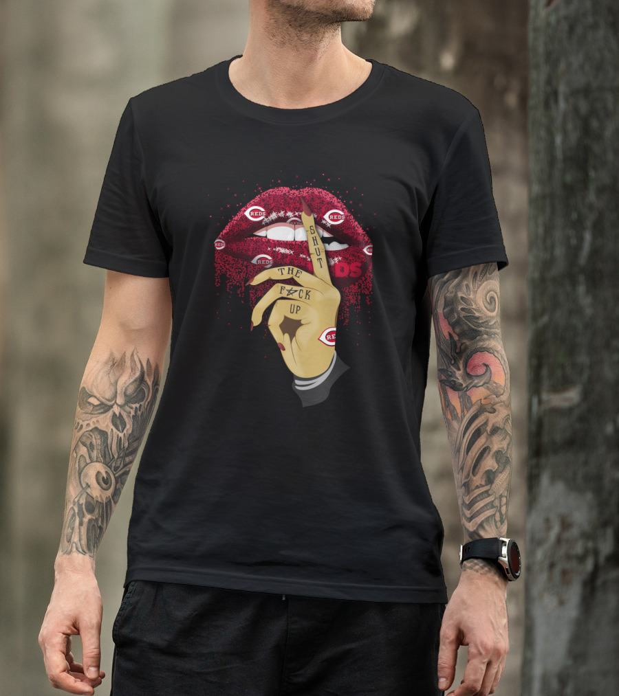 Cincinnati Reds Glitter Lip Shut Up Tattoo Fan T-Shirt