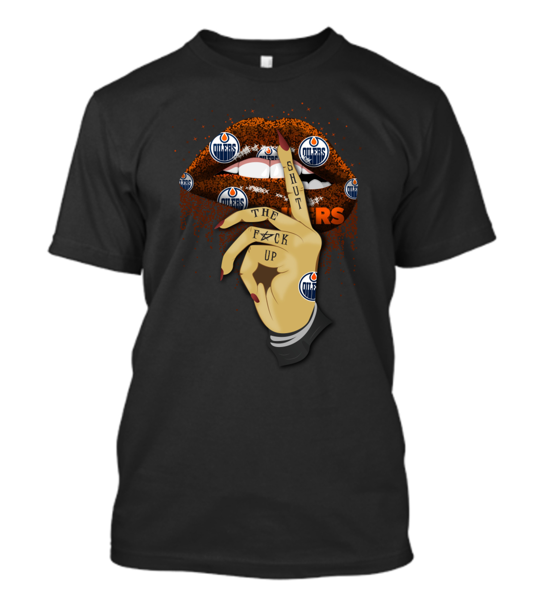 Edmonton Oilers Glitter Lip Stick Gesture T-Shirt