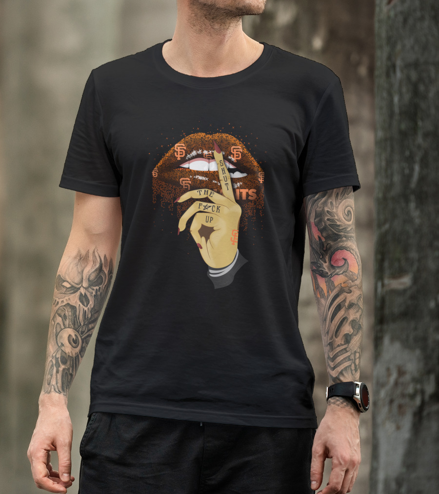 San Francisco Giants Glitter Lip Shut Up Hand Gesture Fan T-Shirt