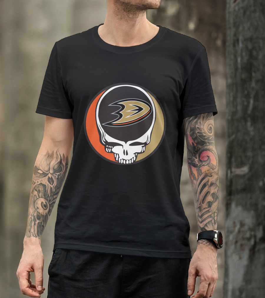 Anaheim Ducks Fans Grateful Dead Skull Logo Fusion T-Shirt