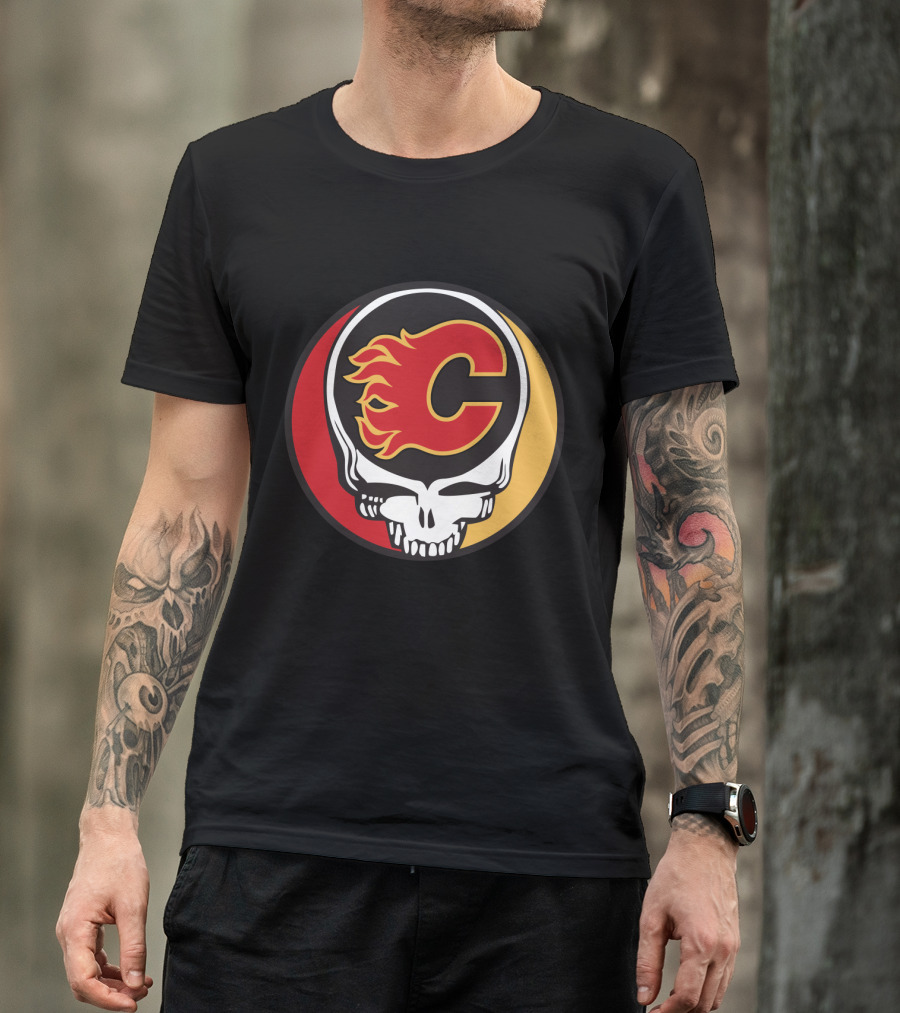 Grateful Dead Calgary Flames Fans Skull Logo Collaboration T-Shirt