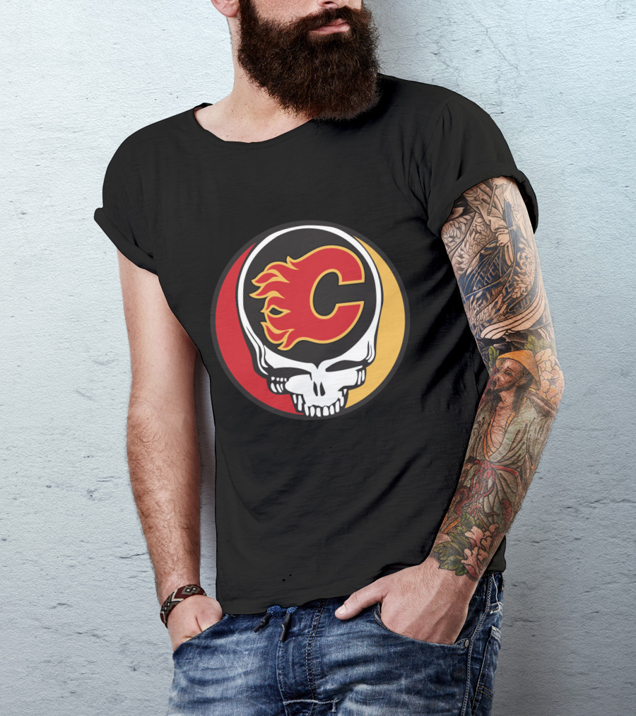 Grateful Dead Calgary Flames Fans Skull Logo Collaboration T-Shirt