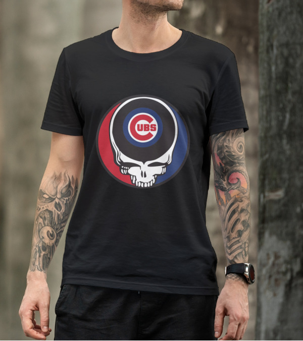 Grateful Dead Skull With Chicago Cubs Logo And Red Blue Circle T-Shirt