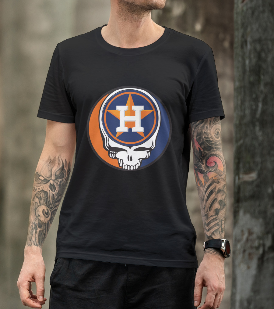 Grateful Dead Skull With Houston Astros Logo And Star In Orange And Blue T-Shirt