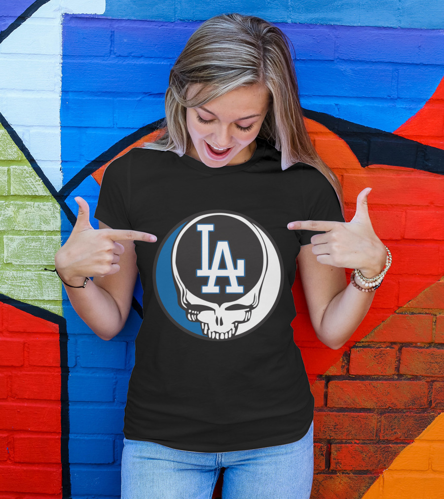 Grateful Dead Los Angeles Dodgers Fans Iconic Skull Logo Fusion T-Shirt