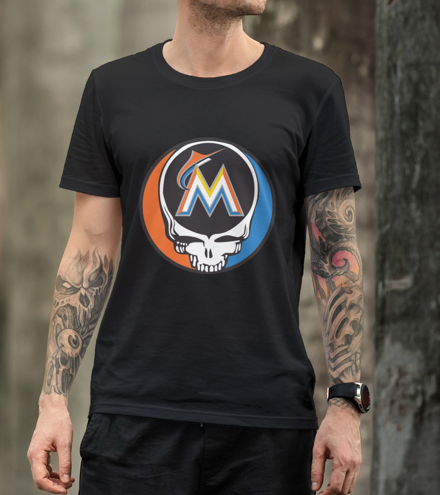 Grateful Dead Skull Miami Marlins Logo Mashup For Fans T-Shirt