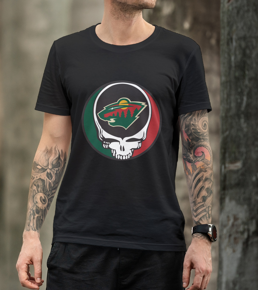 Minnesota Wild Fans Grateful Dead Skull And Bear Head T-Shirt