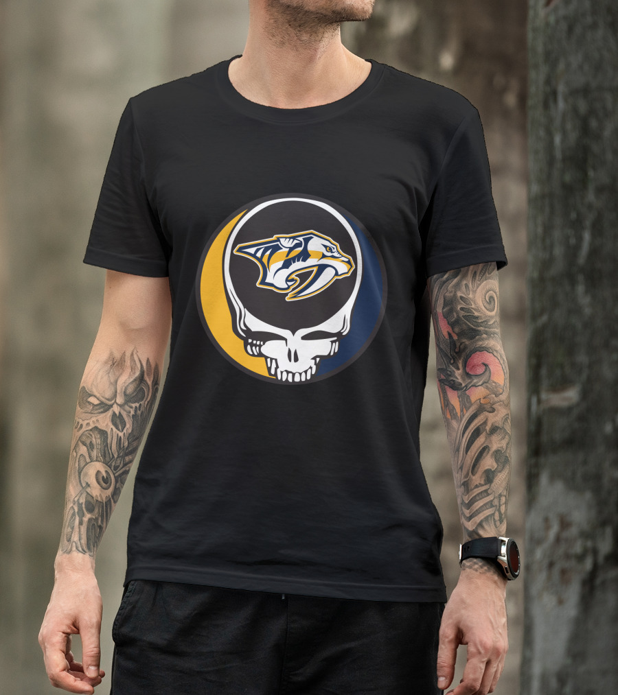 Nashville Predators Logo With Grateful Dead Skull Design For Fans T-Shirt