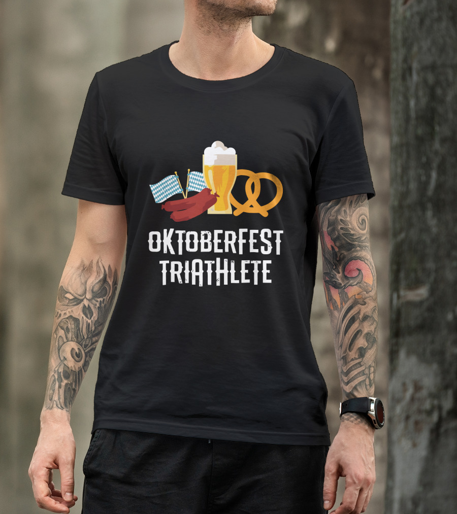 Oktoberfest Triathlete Sausage Beer Pretzel Flags T-Shirt