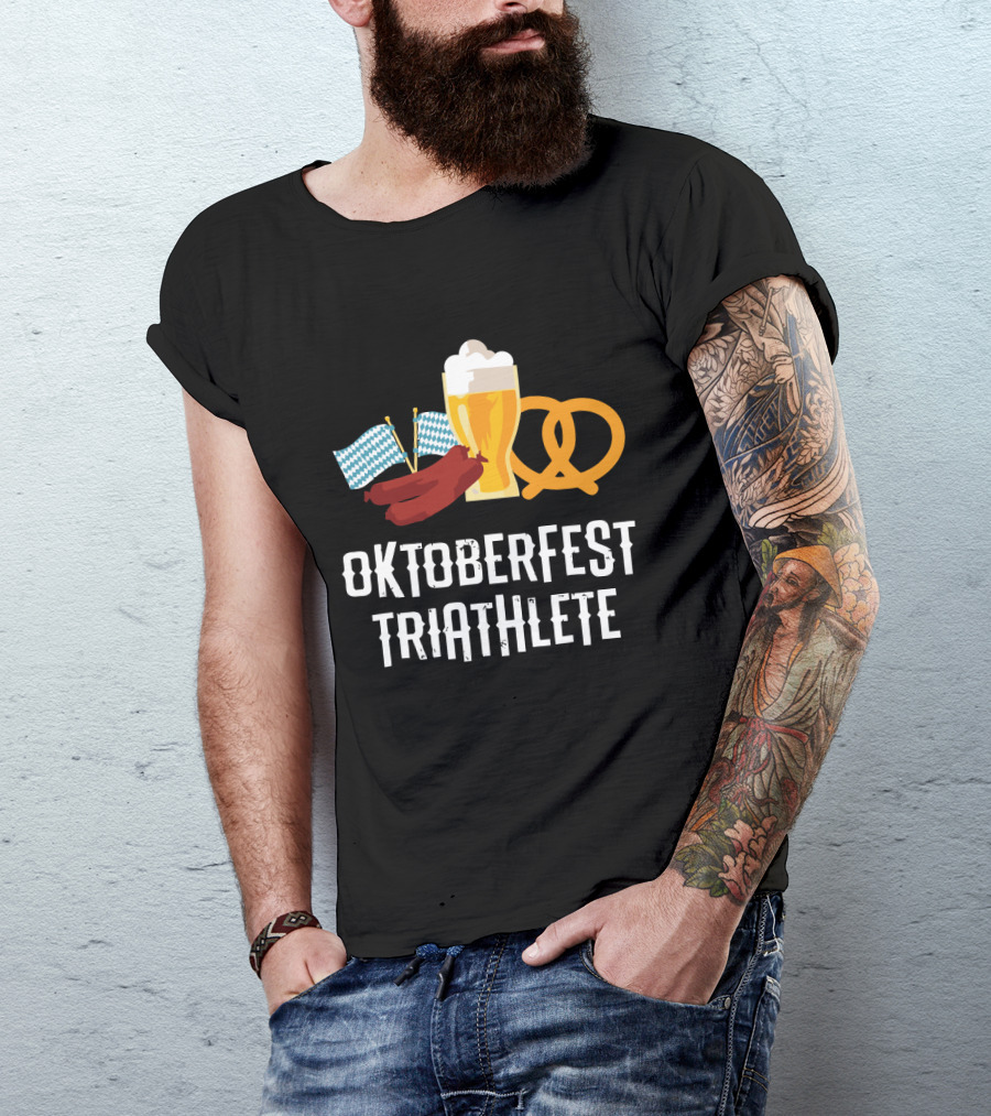 Oktoberfest Triathlete Sausage Beer Pretzel Flags T-Shirt