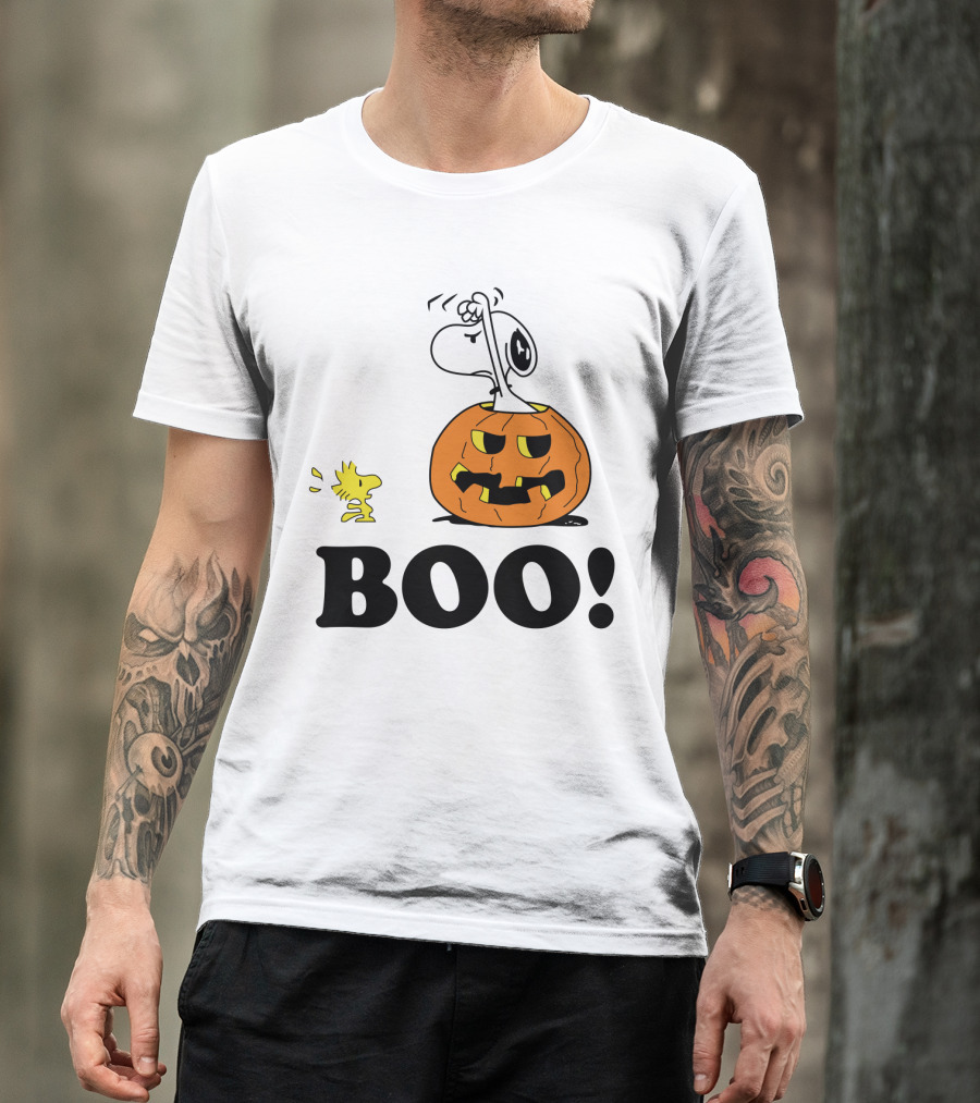 Peanuts Halloween Snoopy And Woodstock In Pumpkin BOO T-Shirt