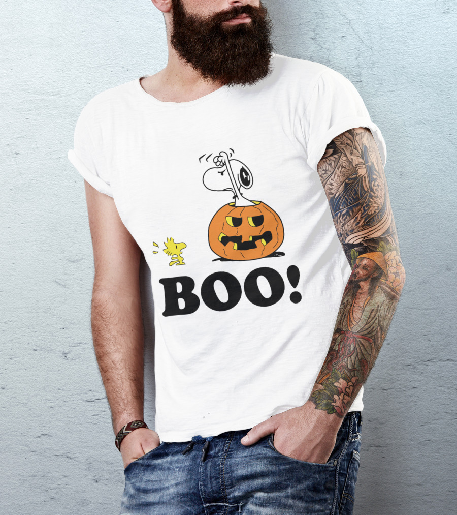Peanuts Halloween Snoopy And Woodstock In Pumpkin BOO T-Shirt
