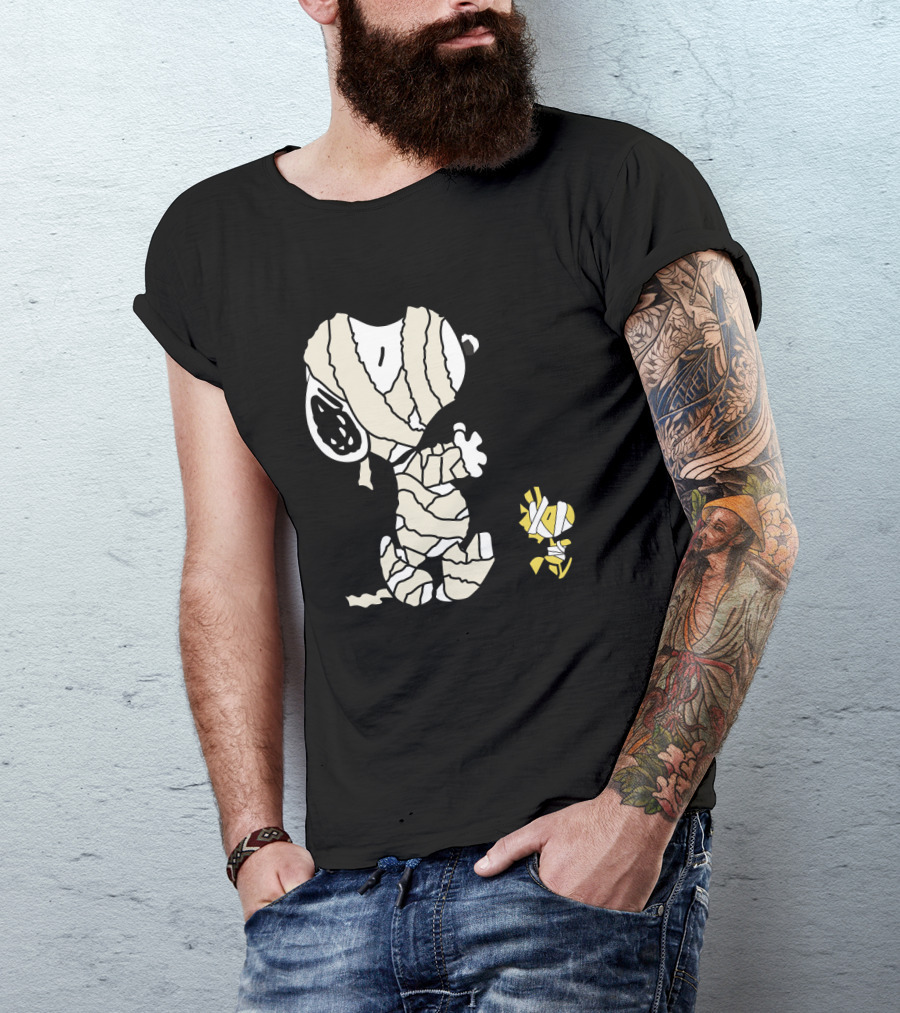 Peanuts Snoopy Mummy Wrapped Woodstock Halloween T-Shirt